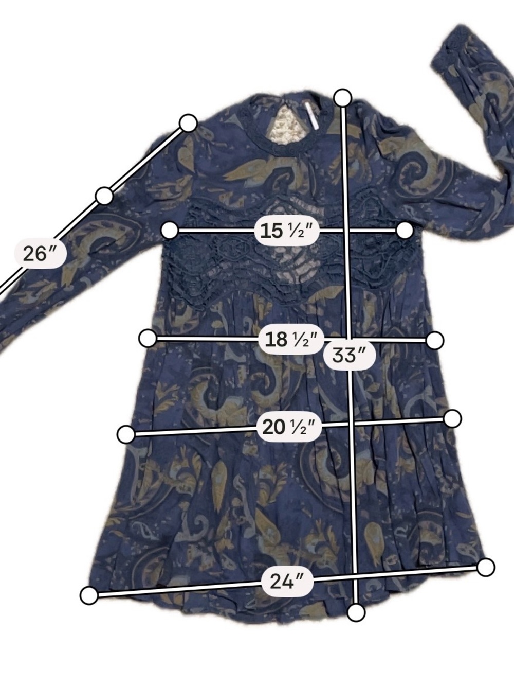 Free People Sweet Thing Mini Dress Paisley Print Open Back Crochet Panel Boho XS - Picture 5 of 8